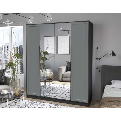 Шкаф распашной Тренд КТ-Ш4 (з) (Антрацит ЛДСП/ Серый ЛМДФ) Ш1800 В2128 Г547